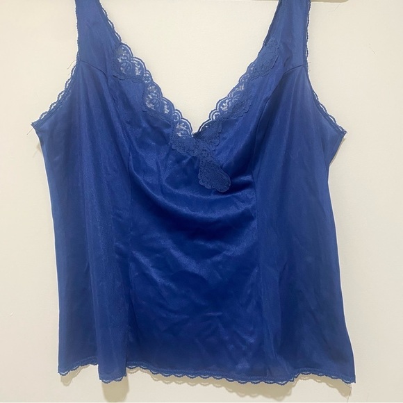 Vintage Womens Blue Lace Nylon Coquette Lingerie Tank Cami Kayser brand size 36 - Picture 2 of 12